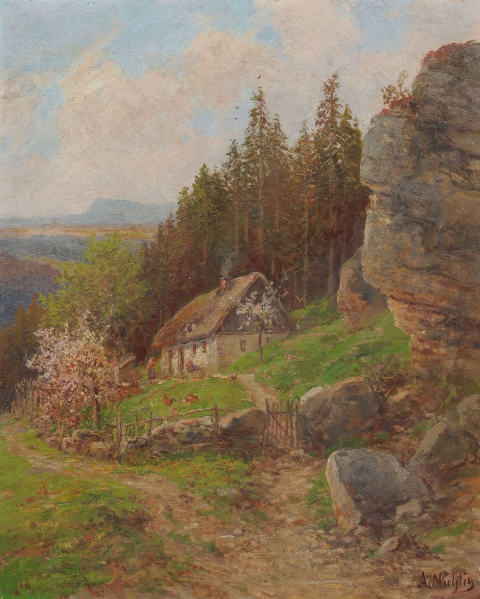 Albert Ernst Mühlig "Bei Stimmersdorf" (Böhmische Schweiz). Wohl spätes 19. Jh.