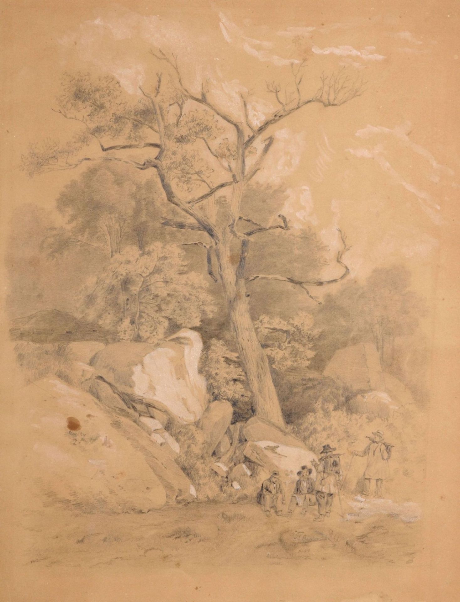 Theodor Hosemann, Landschaft mit rastenden Wanderern. 1851.