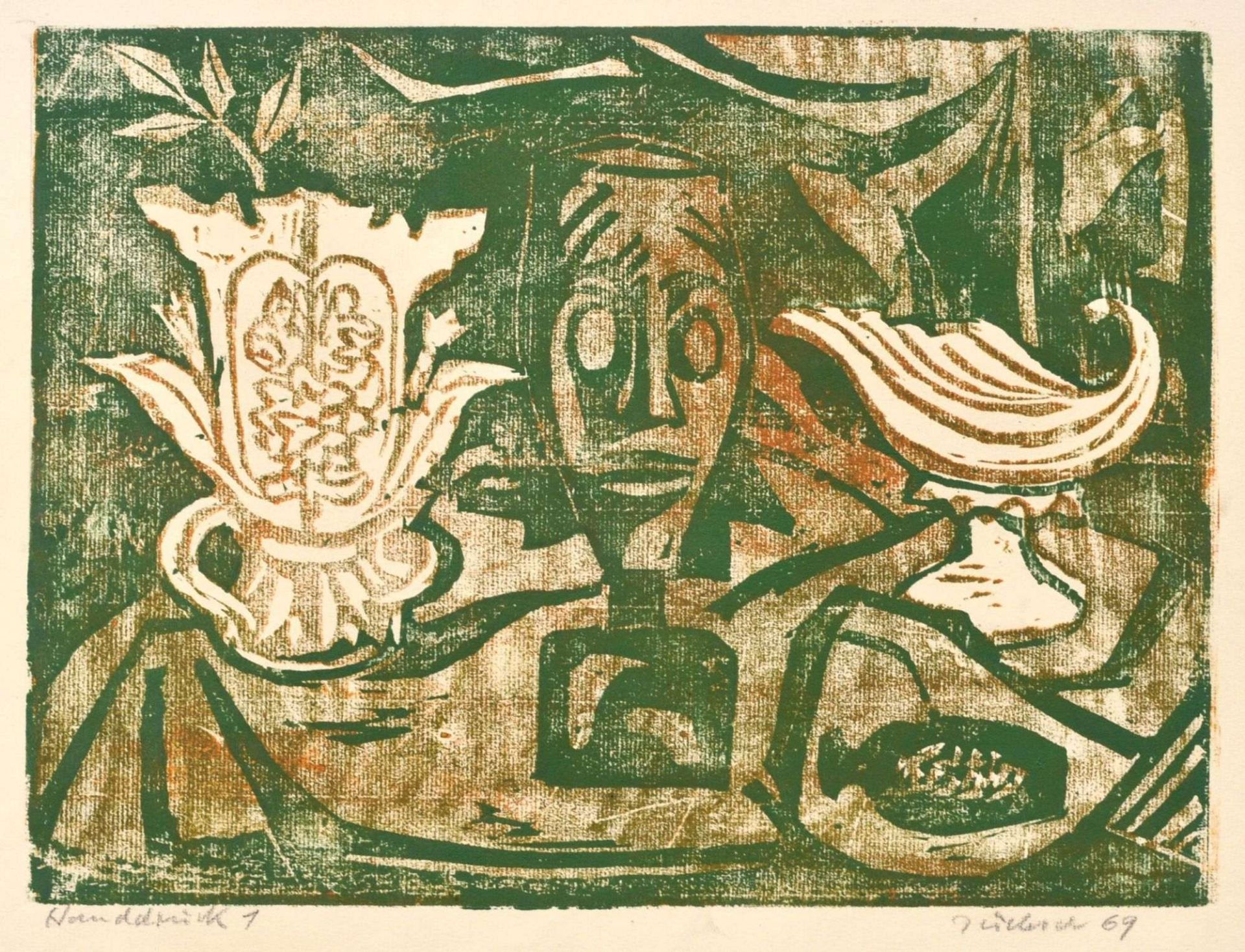 Hans Jüchser "Stilleben mit afrikanischer Maske". 1969.
