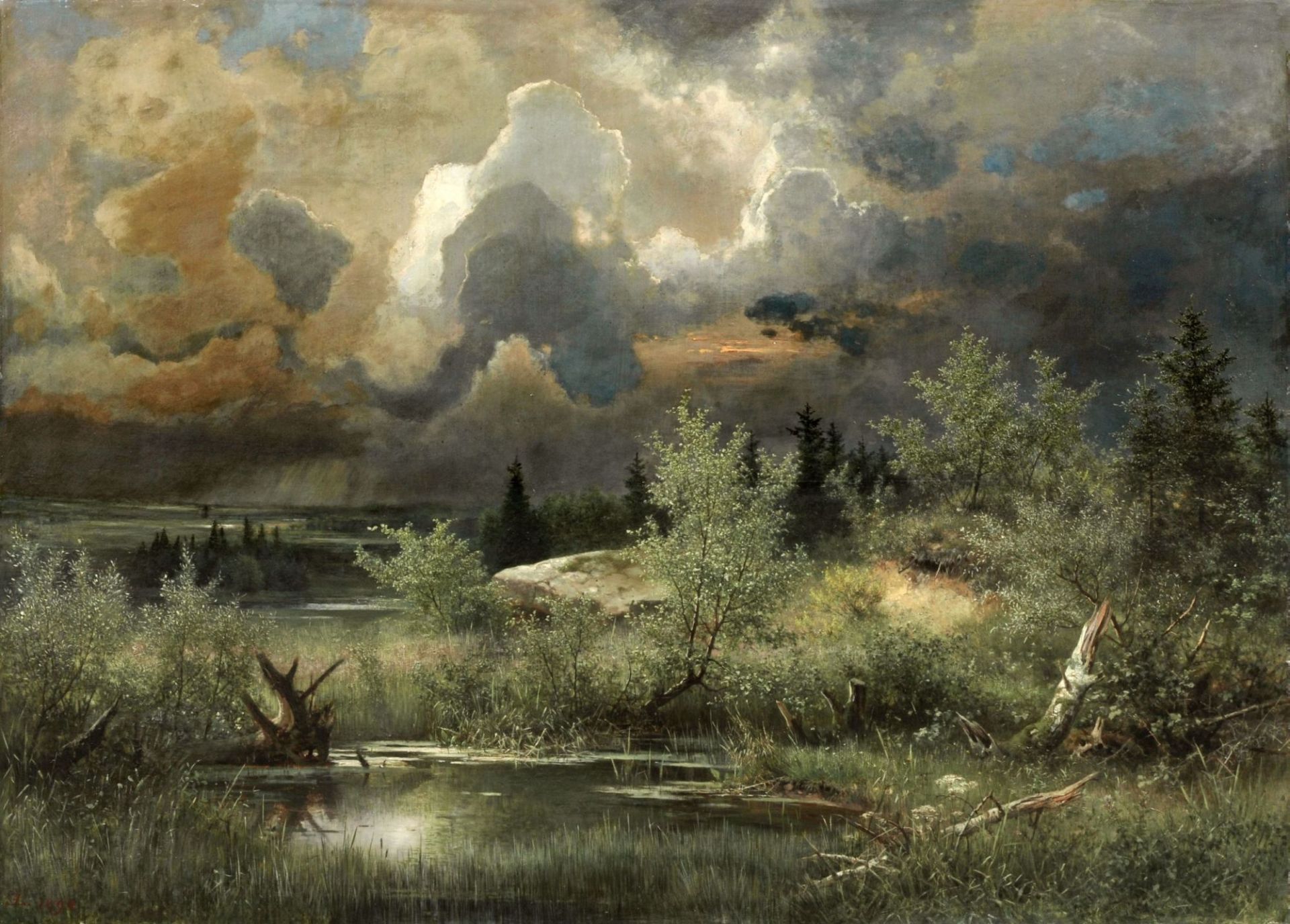 Eduard Emil August Leonhardi "Aufsteigendes Gewitter in sumpfiger Ebene". 1894.