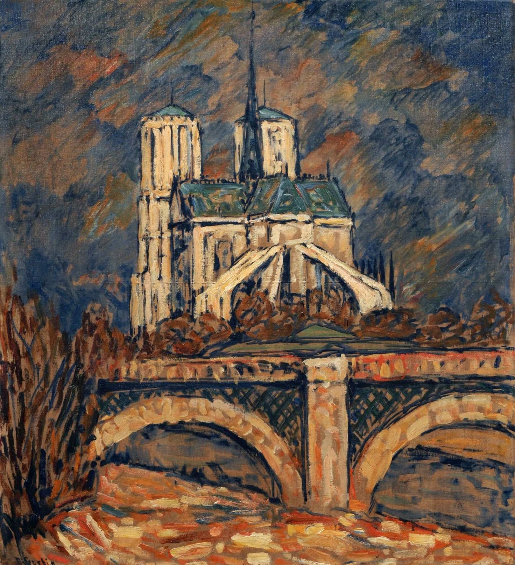 Alexander Gerbig, Paris  Blick auf Notre Dame über die Brücke "Pont de la Tournelle". Um 1911.