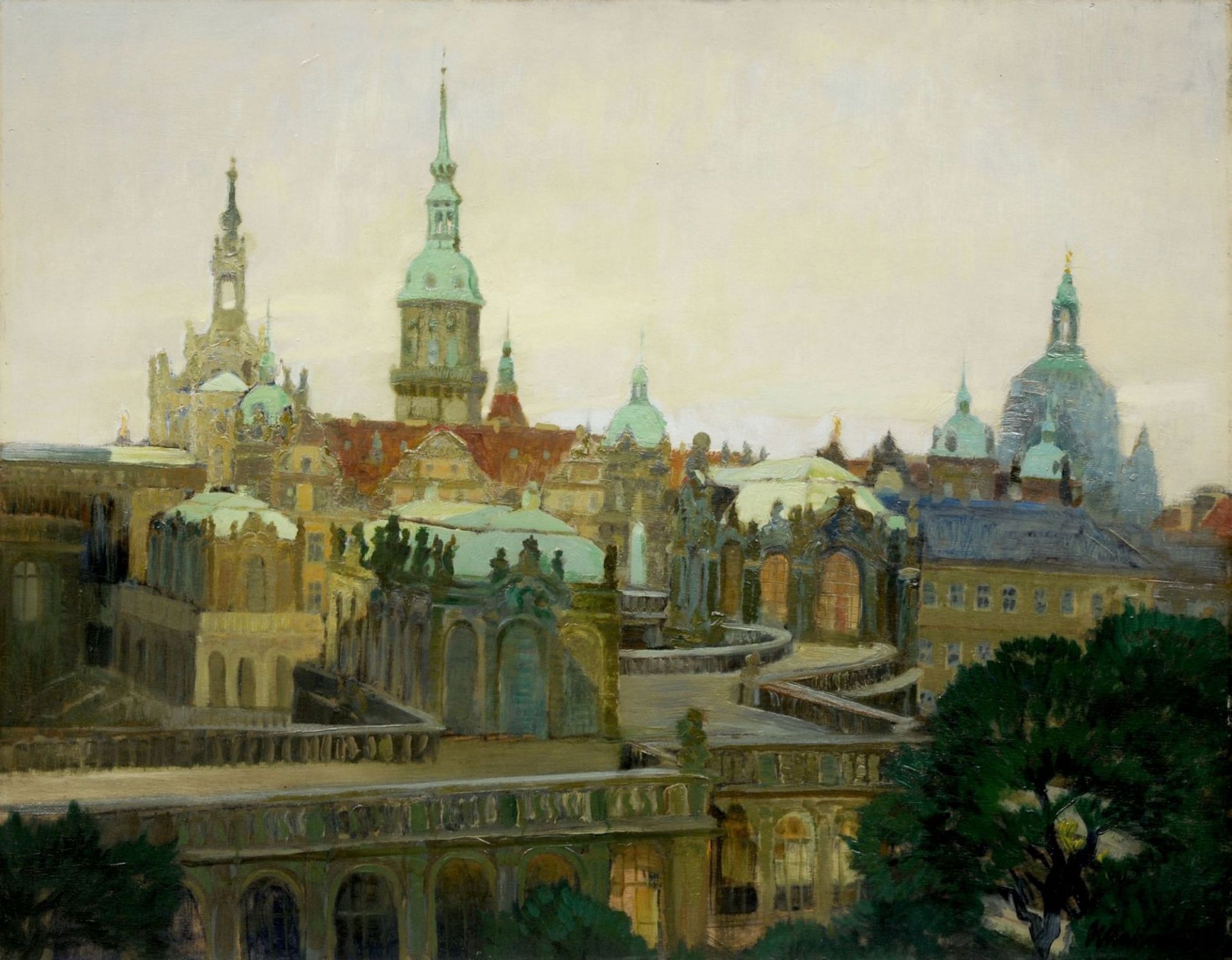 Adolf Mahnke (?), Dresden  Blick über den Zwinger auf die Altstadt. Wohl 1920er Jahre.