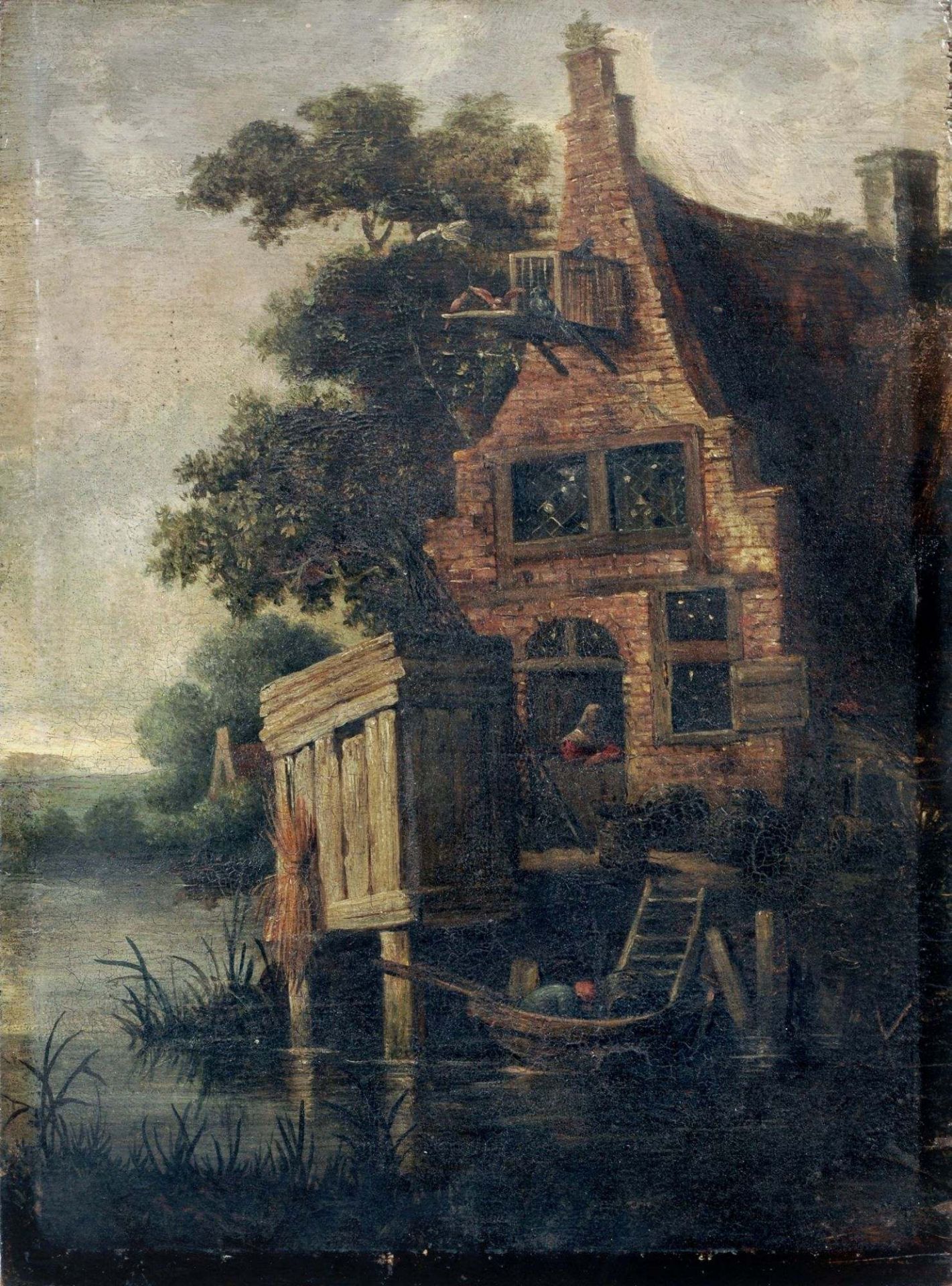 Cornelis Gerritsz. Decker (Kopie nach), Flusslandschaft mit einem Bauernhaus. Wohl frühes 18. Jh