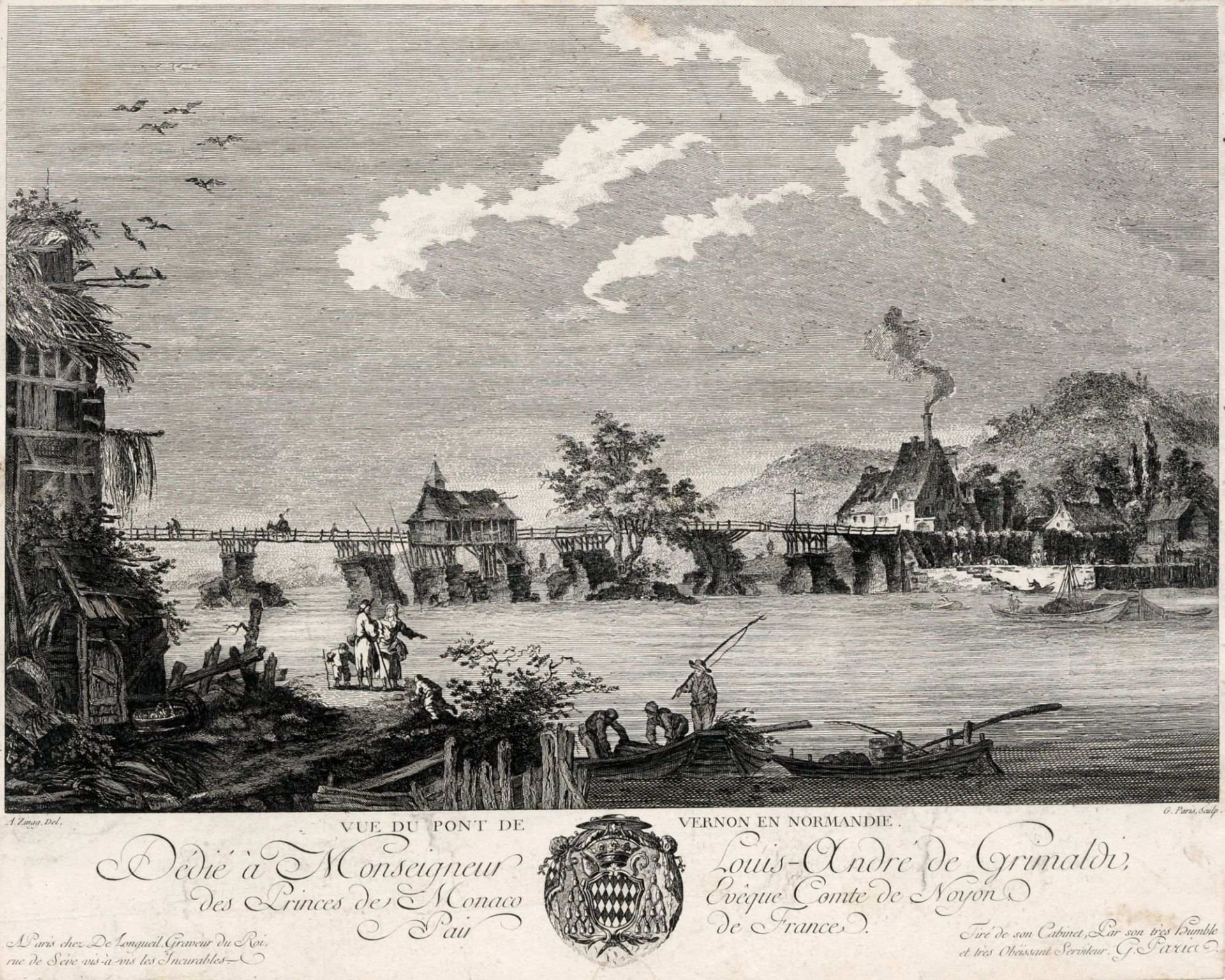 Adrian Zingg (nach) "Vue du Pont de Vernon en Normandie". Um 1770.