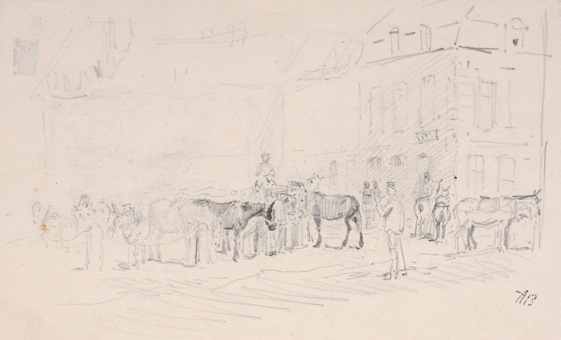 Albert Heinrich Brendel "Pferdemarkt in Buttstädt" / Gesatteltes Pferd. 2. H. 19. Jh.