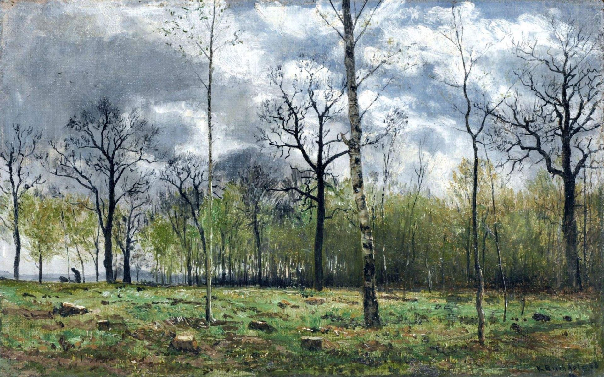 Karl Buchholz "Frühlingslandschaft" (Waldlandschaft bei Oberweimar). 1888.