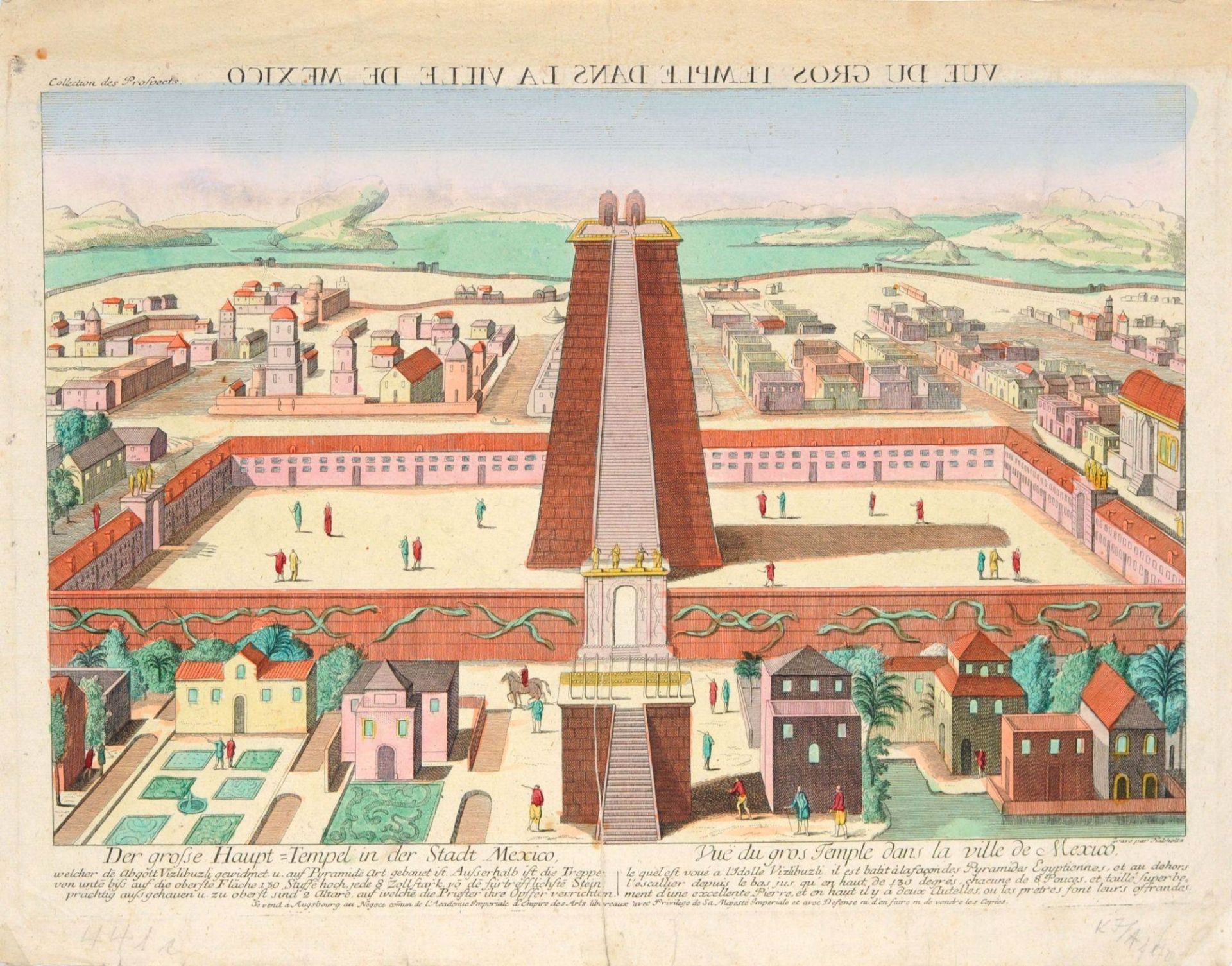 Johann Christoph Nabholz "Vue du gros Temple dans la ville de Mexico". Wohl späte 1780er Jahre.<