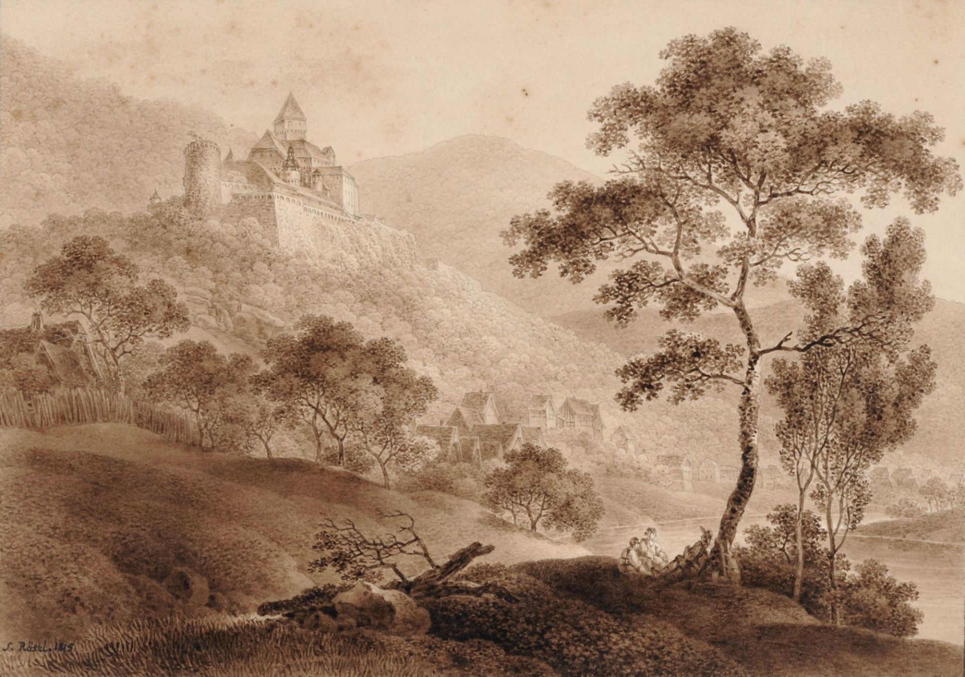 Johann Gottlob Samuel Rösel, Festung Zwingenberg, Ansicht vom Neckar / Festung Zwingenberg, Ansi