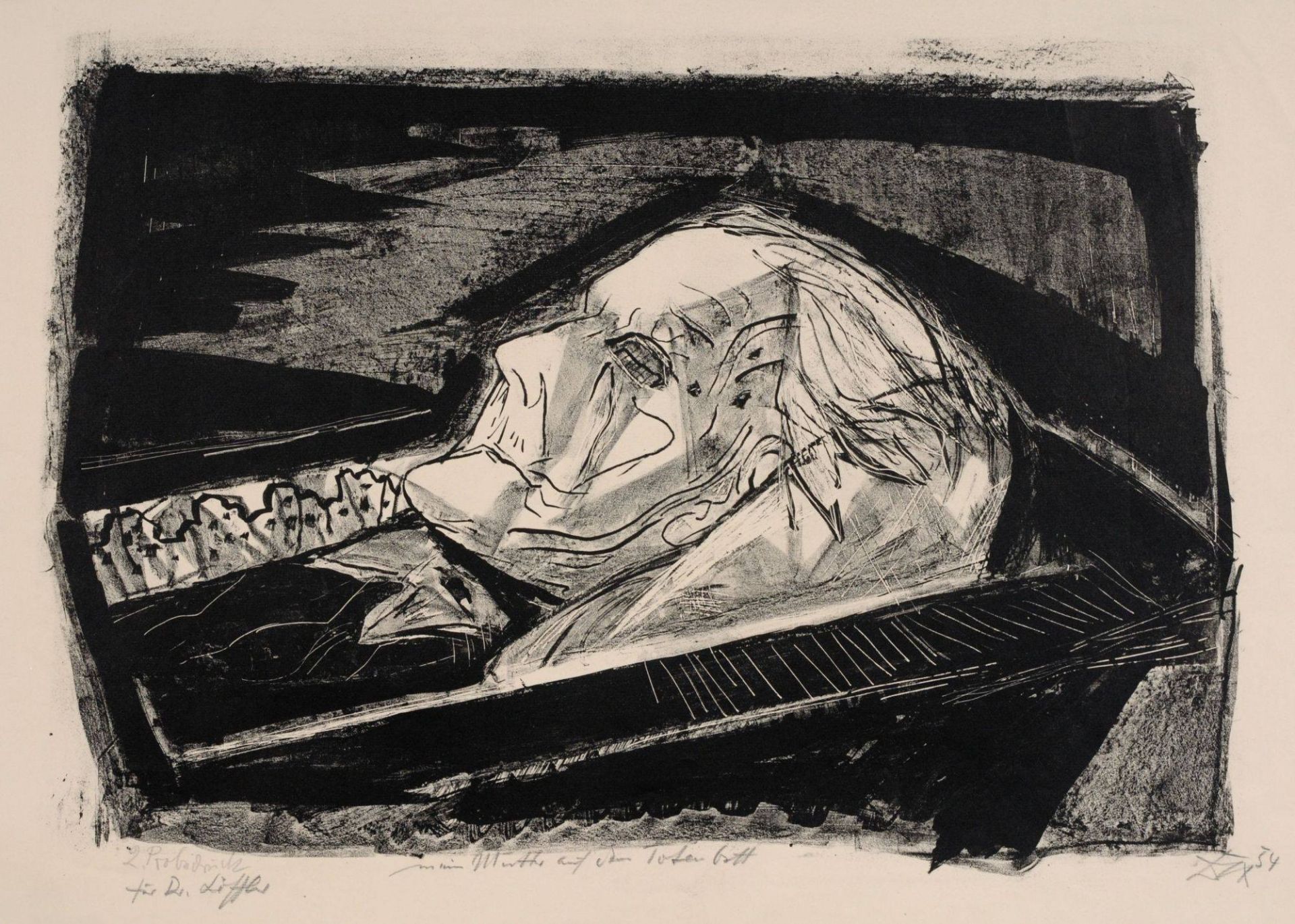 Otto Dix "Meine Mutter auf dem Totenbett I". 1954.
