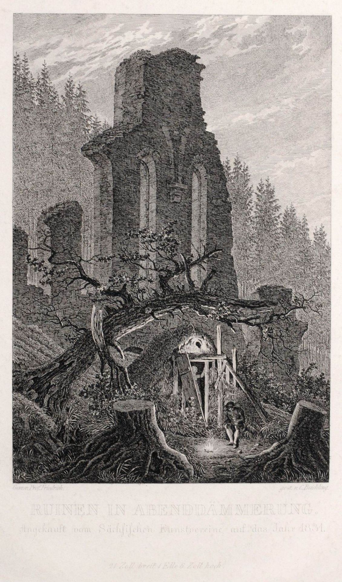 Carl Heinrich Beichling nach Caspar David Friedrich "Ruinen in Abenddämmerung". Um 1831.