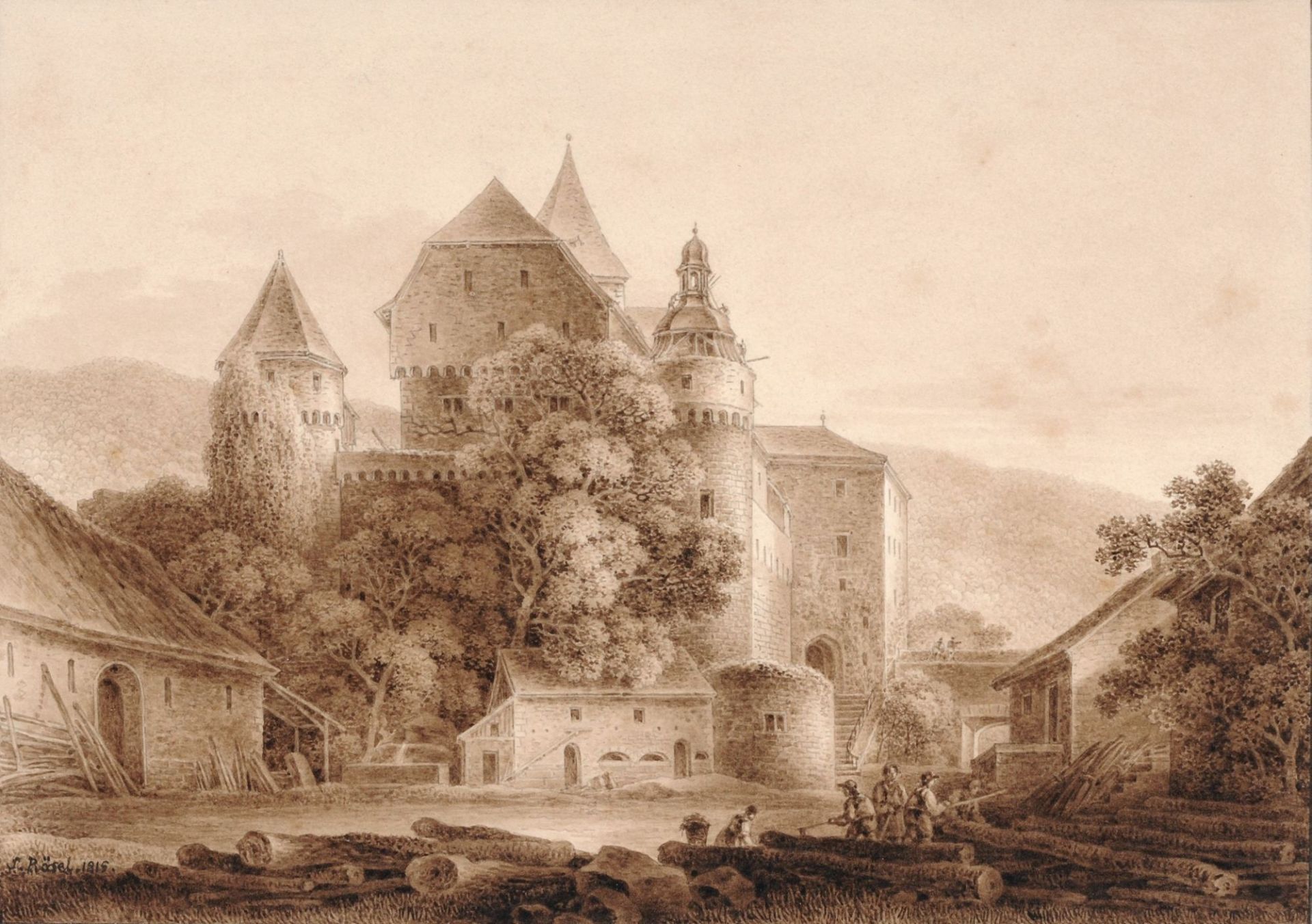 Johann Gottlob Samuel Rösel, Festung Zwingenberg, Ansicht vom Neckar / Festung Zwingenberg, Ansi - Bild 2 aus 2