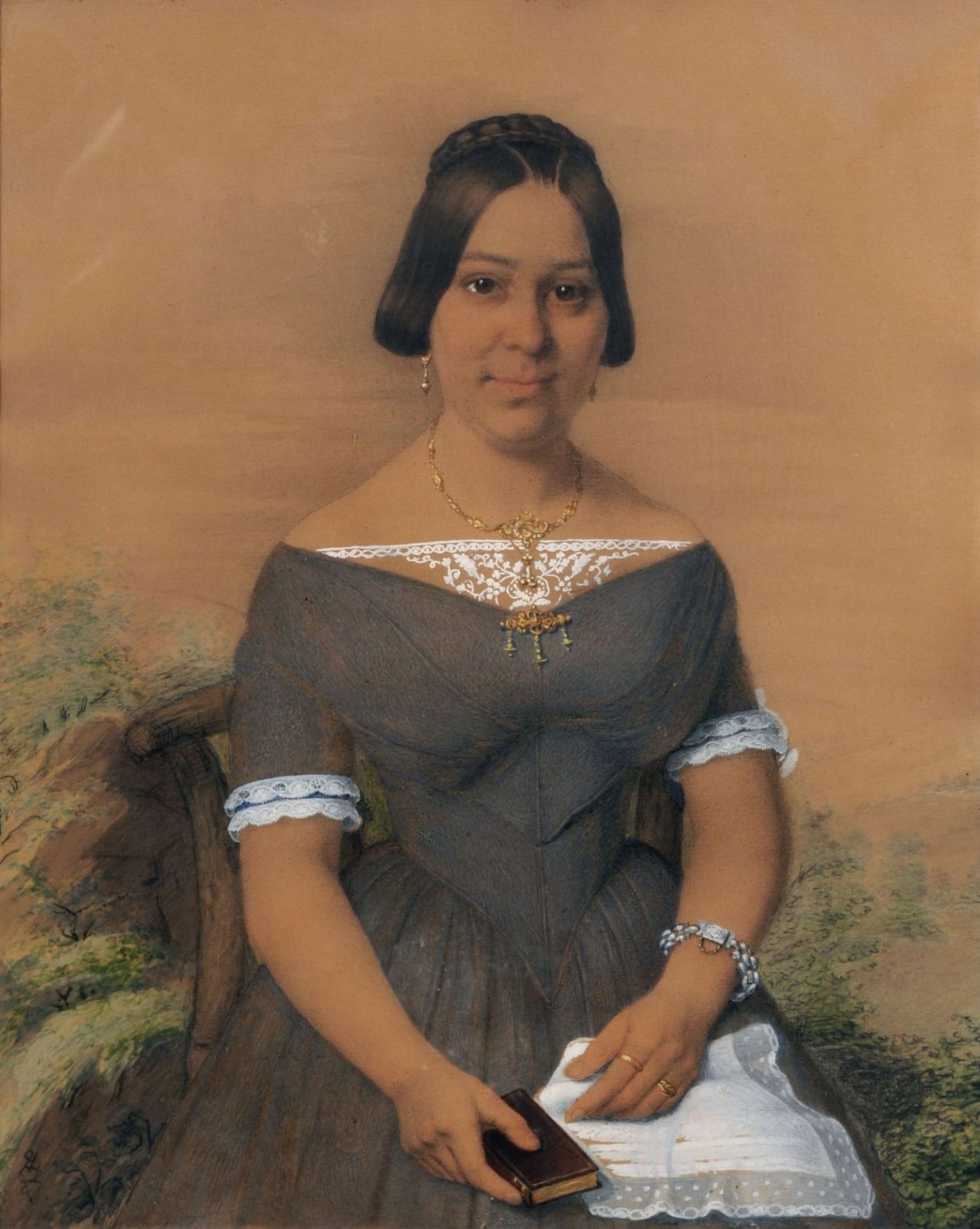 Gustav Jäger (zugeschr.) Porträt der Sophie Auguste Freifrau von Hünefeld. 1848.