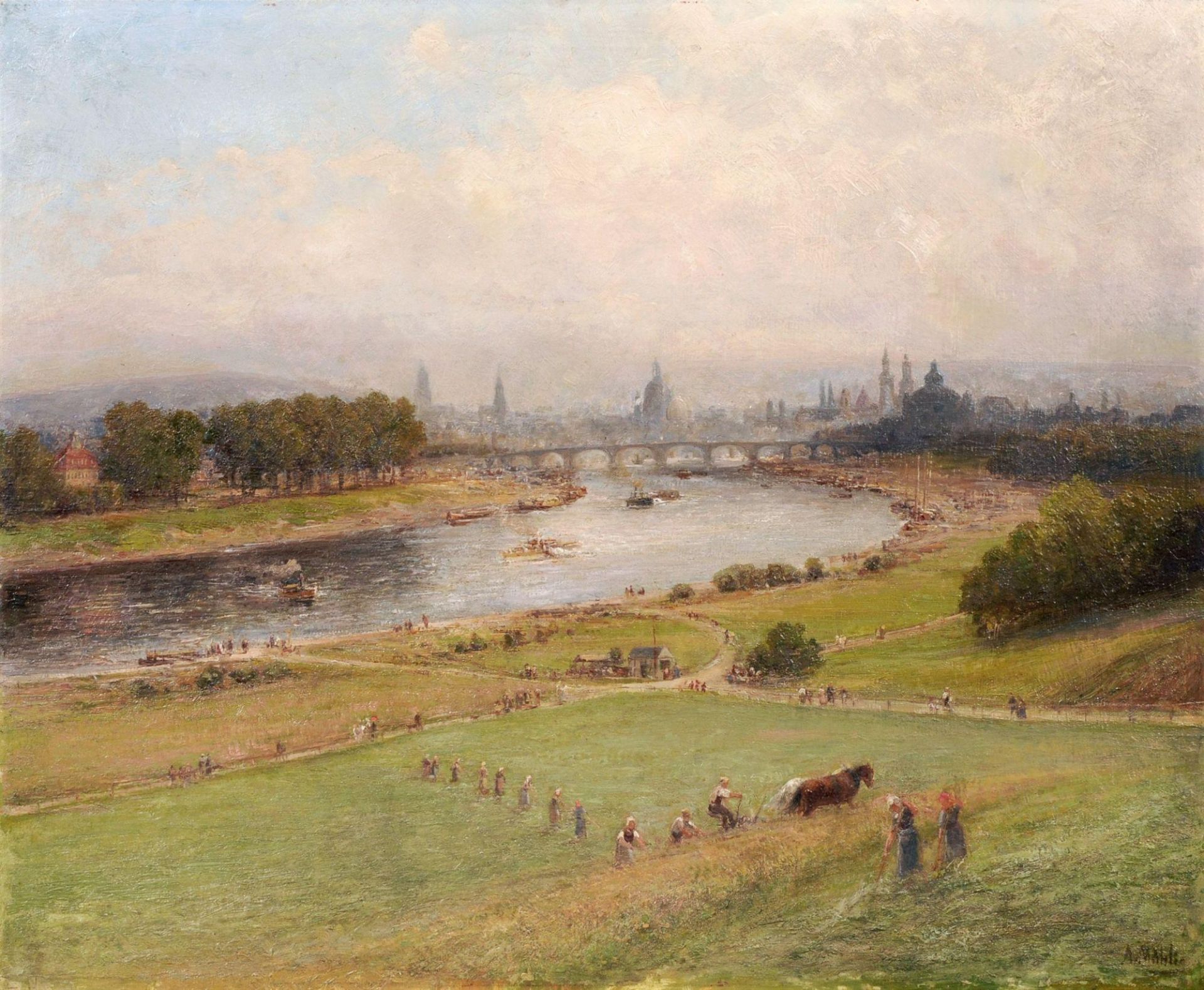 Albert Ernst Mühlig, Blick auf Dresden vom Waldschlösschen aus. Wohl um 1906 -1909.