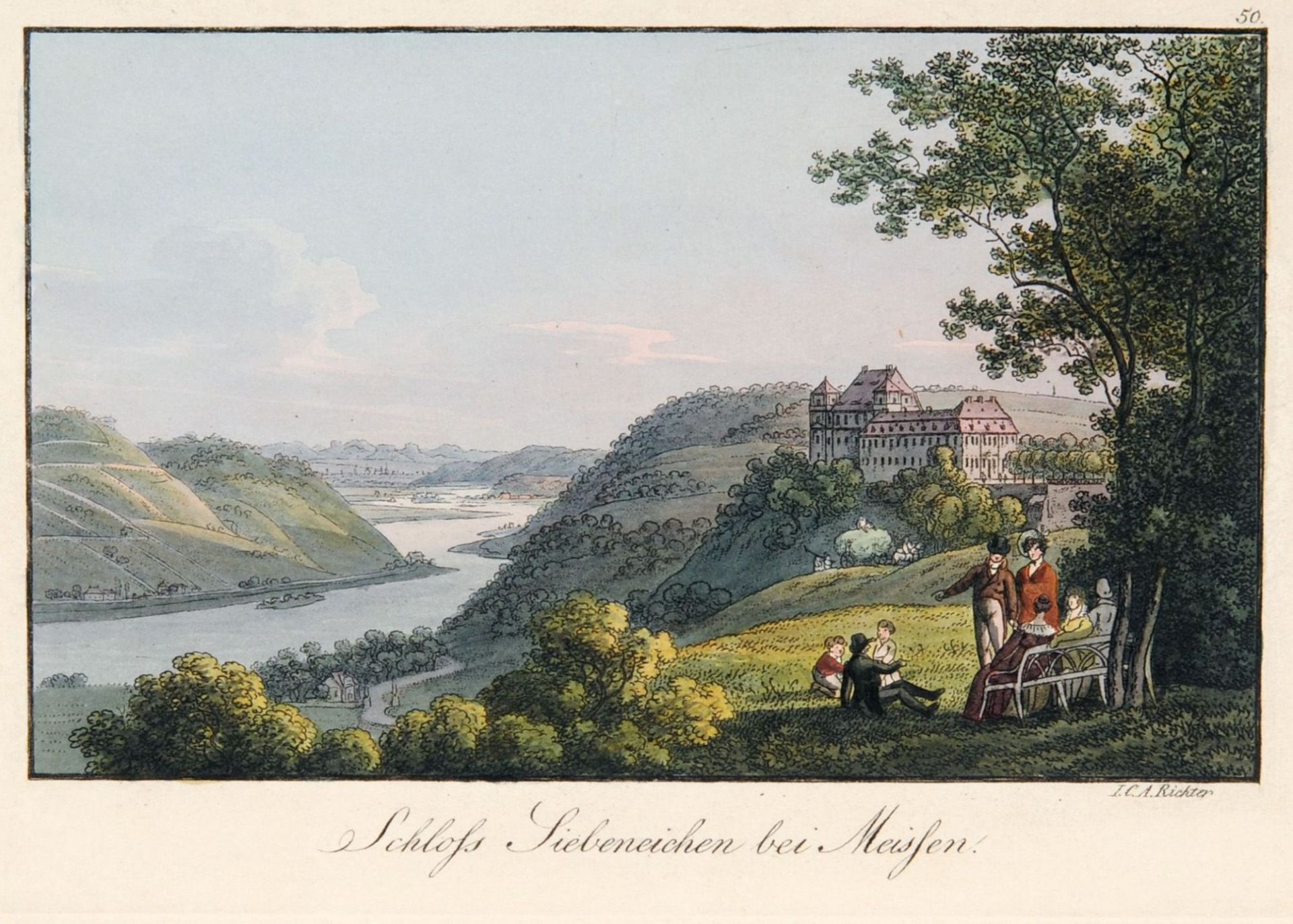 Johann Carl August Richter "Schloß Siebeneichen bei Meißen". Um 1830.