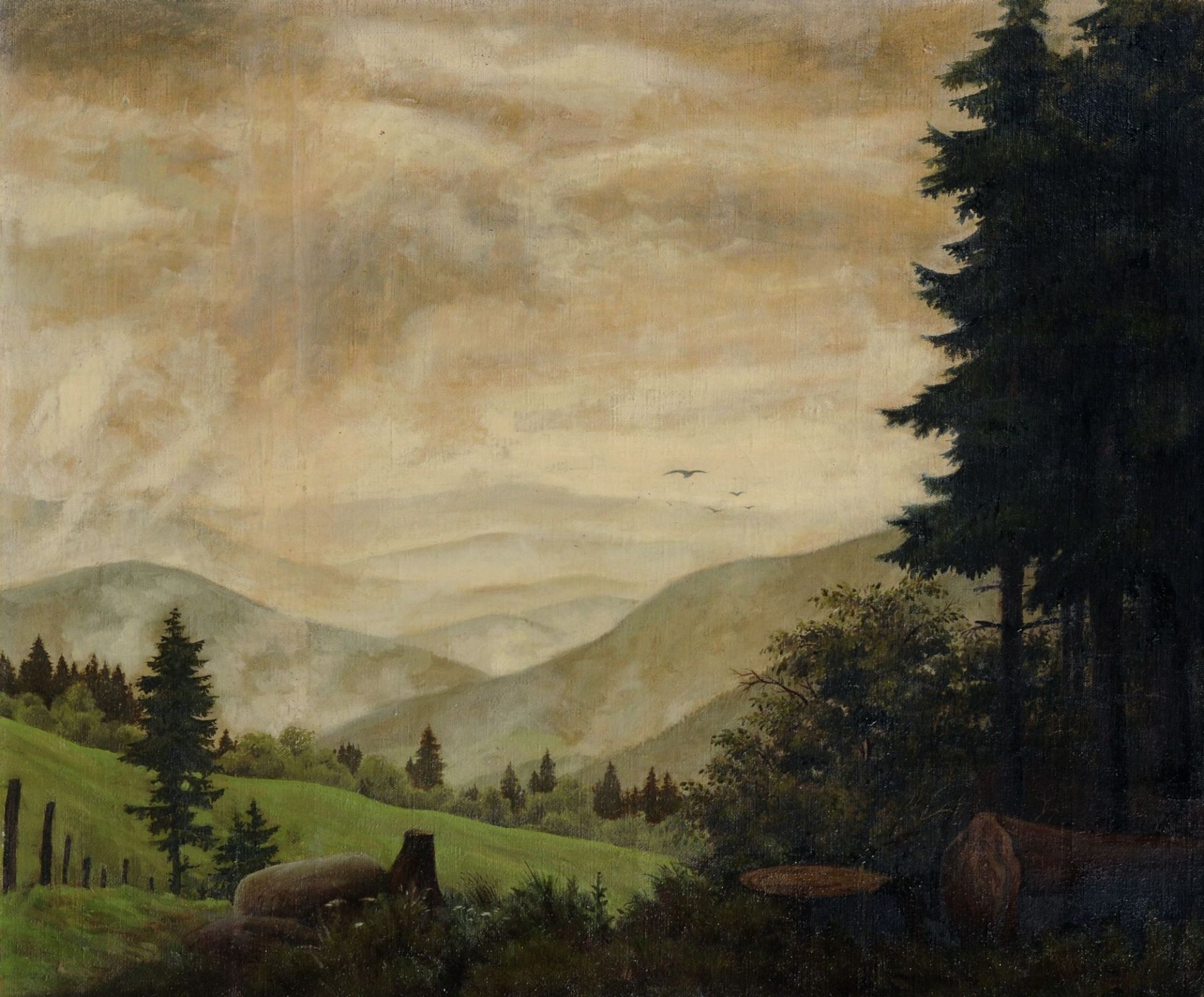 Karl Godeg "Aufsteigende Morgennebel" (Im Bayrischen Wald am Großen Arber). 1949.