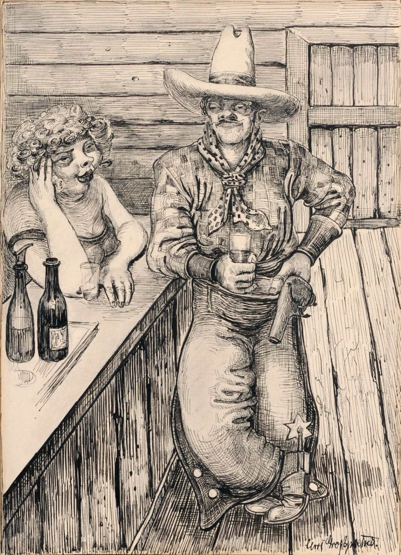 Curt Großpietsch "Sächsischer Cowboy (An der Bar)". Um 1934.