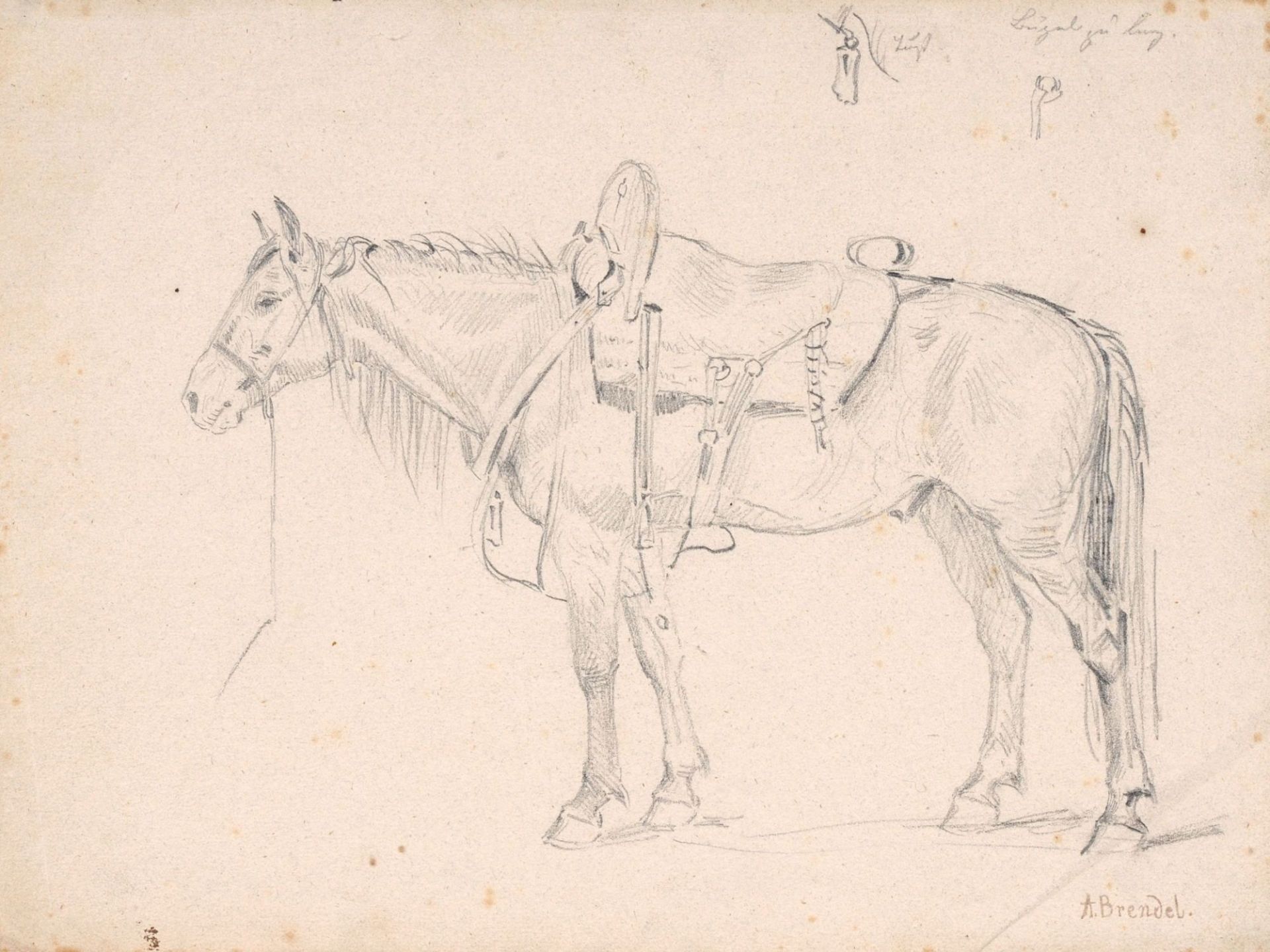 Albert Heinrich Brendel "Pferdemarkt in Buttstädt" / Gesatteltes Pferd. 2. H. 19. Jh. - Image 2 of 2