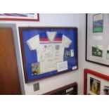 England #7 shirt worn by Bryan Robson in 1982, (custom frame 38in w x 30in hgt) - signed by
