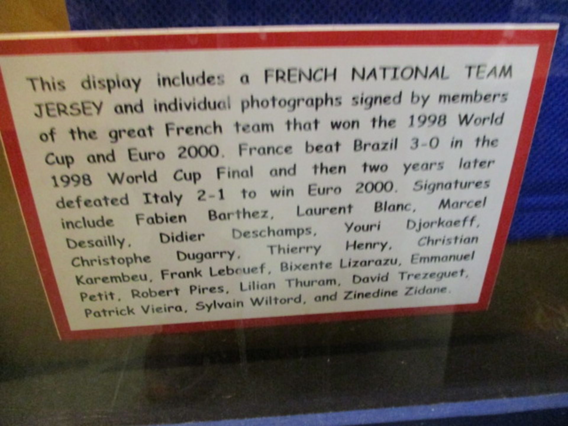 French National Team 1998 World Cup champion signed jersey with 9 individual signed photos, 53in w x - Image 3 of 3