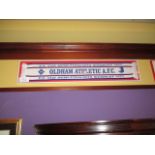 Oldham Athletic A.F.C. 1994 FA Cuo Semi Final scarf framed, 53in w x 10in hgt ***Note from