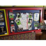 England v Brazil 2002 World Cup signed replica jersey with signed individual photos and pennant,