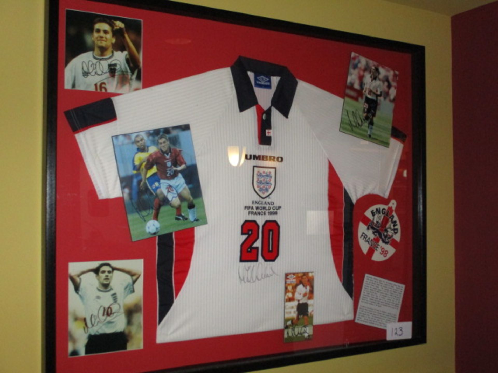 Michael Owen: a signed white No. 20 England 1998 England World Cup International jersey. This was - Image 2 of 3