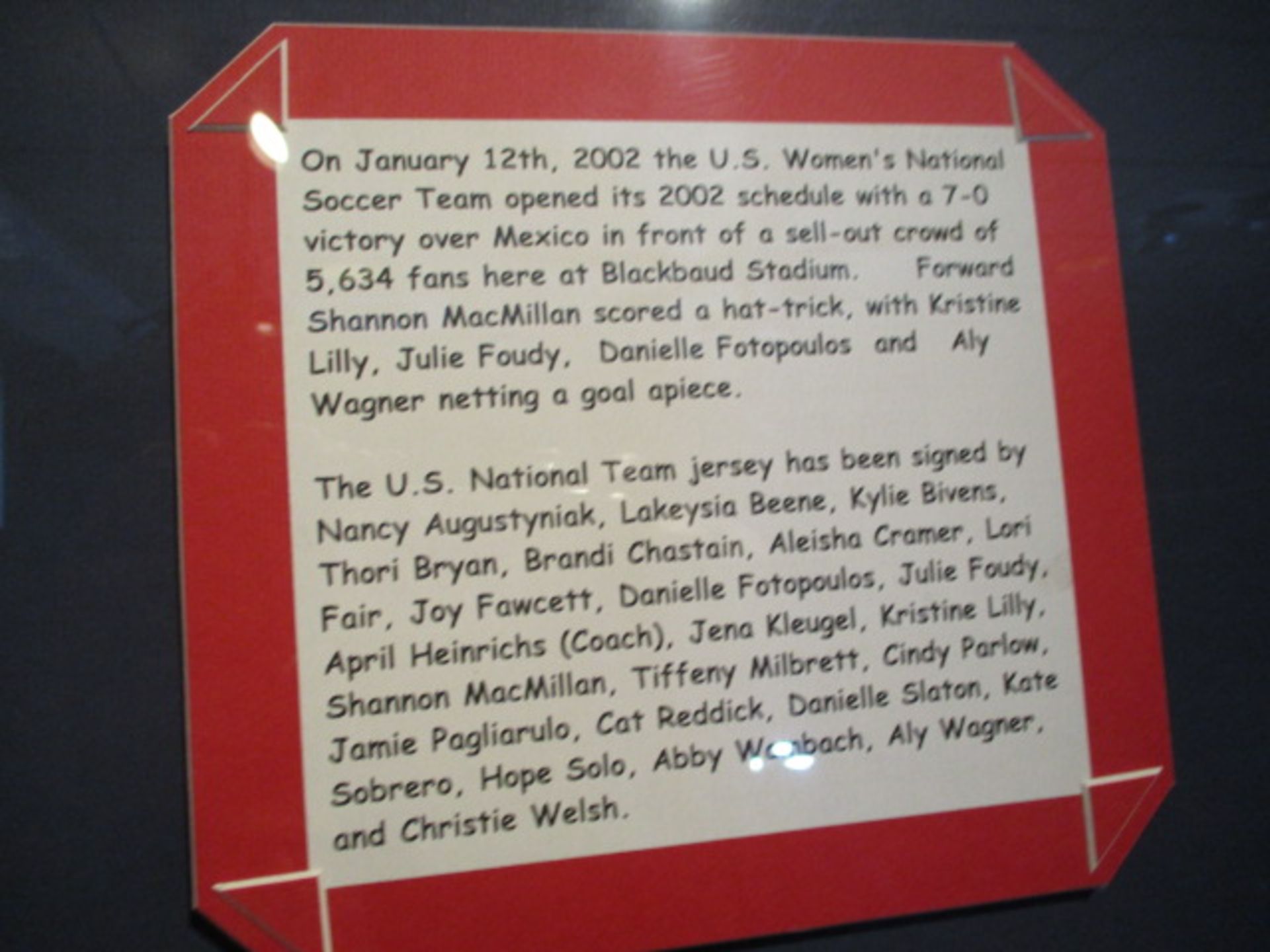 U.S. National Women Team signed women's jersey from victory over Mexico, January 12, 2002 at - Image 2 of 3