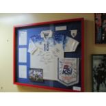 Iceland Women's National Team signed jersey and pennant from game versus USA at Blackbaud Stadium