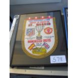 Manchester United v Athletico Madrid, Cup Winners Cup Quarter Final 1991 pennant, 16in w x 20in