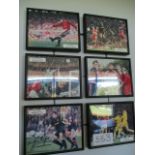 Manchester United collage of 6 player photos, including Steve Bruce, Ryan Giggs, Peter Schmeichel,