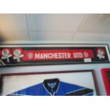 Manchester United lot of player rosette ribbons, Ray Wilkins Steve Copell, Gordon McQueen, and scarf