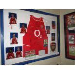 Arsenal signed 2002/03 home jersey, individual photos and pennant, 51in w x 39in hgt 19 signatures