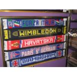 LOT OF 5 scarf framed 61-1/2"in w x 41-1/2in hgt - Italy, Wimbledon, Croatia, Paris St Germain,
