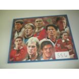 Large colour print depicting 9 Manchester United players. """"Champions 1996/97"""" Six signatures