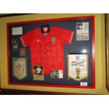 England National Team signed jersey, red No.2 from the 1990 World Cup and pennant for 1990 World Cup