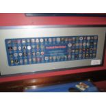 Esso Collection of 76 Famous Football Club Badges, 39-1/2in w x 16-1/2in hgt ***Note from