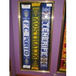 LOTOF 3 scarf framed, 61-1/2"in w x 28in hgt - Tenerife. Australia, FC Porto ***Note from
