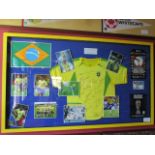 Brazil National team shirt, flag, team and individual photos signed by members of the 2002 World Cup