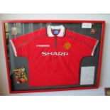 Manchester United signed jersey 1998/99 treble winning team, 22 signatures including Beckham,