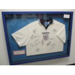 England National Team signed replica jersey - Euro 1996 team, 13 signatures including Platt,