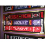 LOT OF 3 scarf framed, 61-1/2"in w x 28in hgt - AC Milan, Anderlecht, Turkey ***Note from