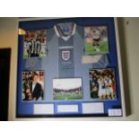 England Euro 96 National Team away jersey signed by Alan Shearer with 5 individual photos, 36in x