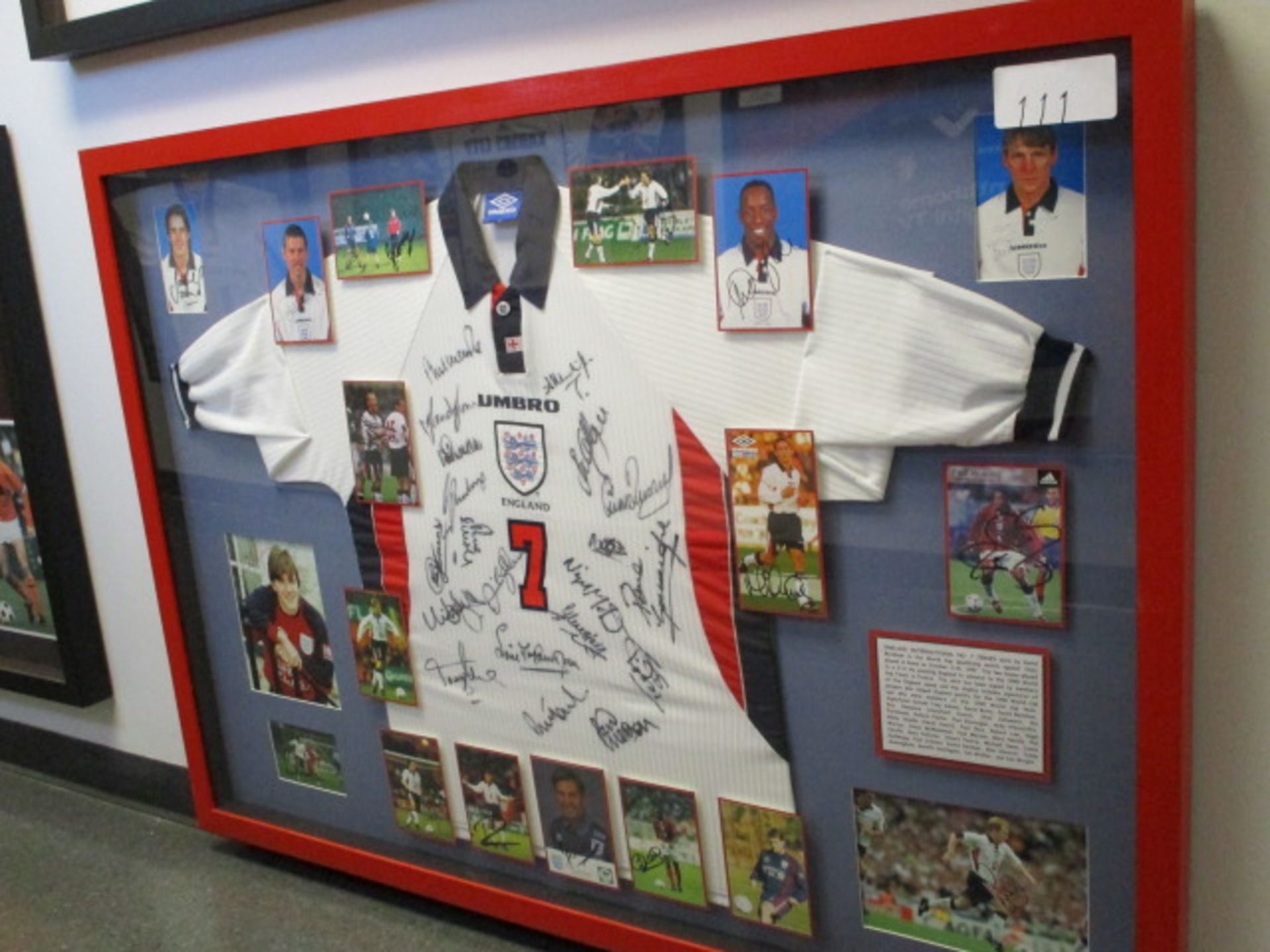 David Beckham's No. 7 - England vs Italy shirt (1997- World Cup Qualifier - Rome) , (50-1/2in w x