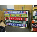 LOT OF 5 scarf framed 62"in w x 41in hgt - Rangers, Parma, Wales Nigeria, Everton ***Note from