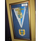 F.C. Carl Zeiss Jena and Boca Juniors pennants framed, 10-1/2" w x 20-1/2" hgt ***Note from