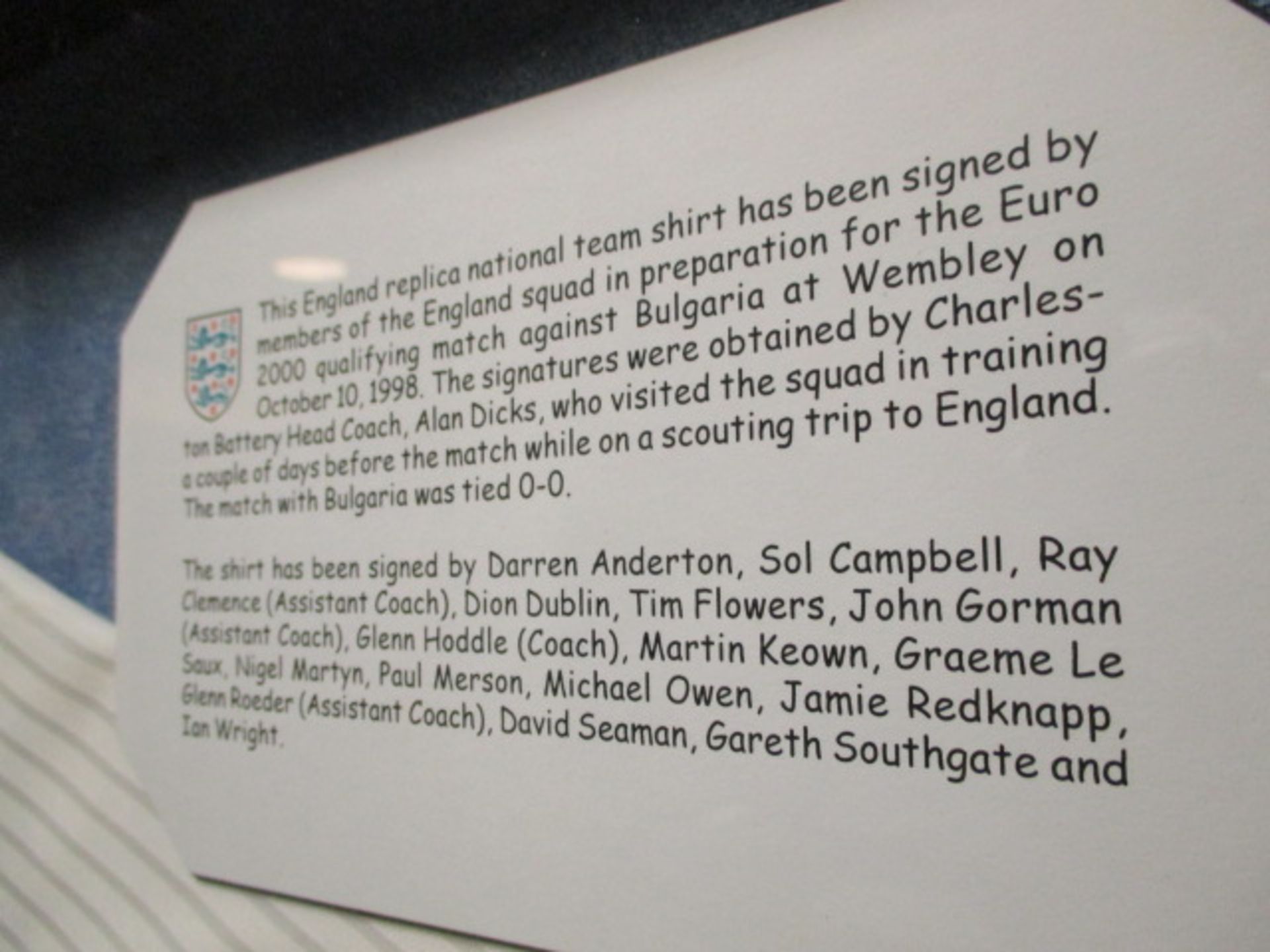 England National team signed replica jersey for Euro 2000 Euro qualifying game versus Bulgaria (Oct, - Image 3 of 3