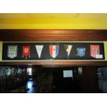LOT OF 7 pennants framed, 60in w x 10-1/4in hgt including FIFA and Bayern Munich ***Note from