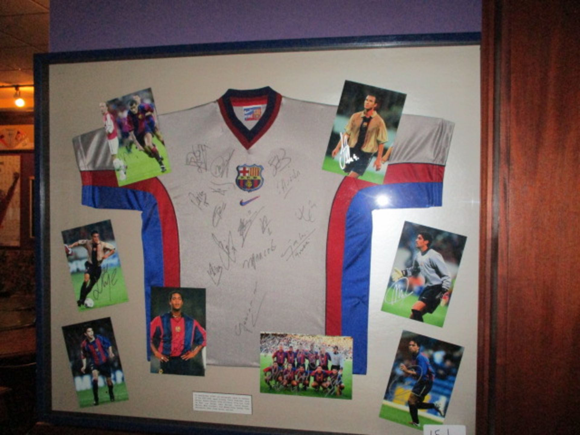 F.C. Barcelona 2001/02 signed jersey and 8 individual signed photos, 48in w x 41in hgt 15 signatures - Image 2 of 3