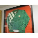 John Aldridge: team signed Republic of Ireland no. 10 long sleeve jersey 1990s, embroidered FAI