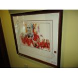 A signed limited edition print: England World Cup Winners 1966; signed in pencil by Sir Alf Ramsey